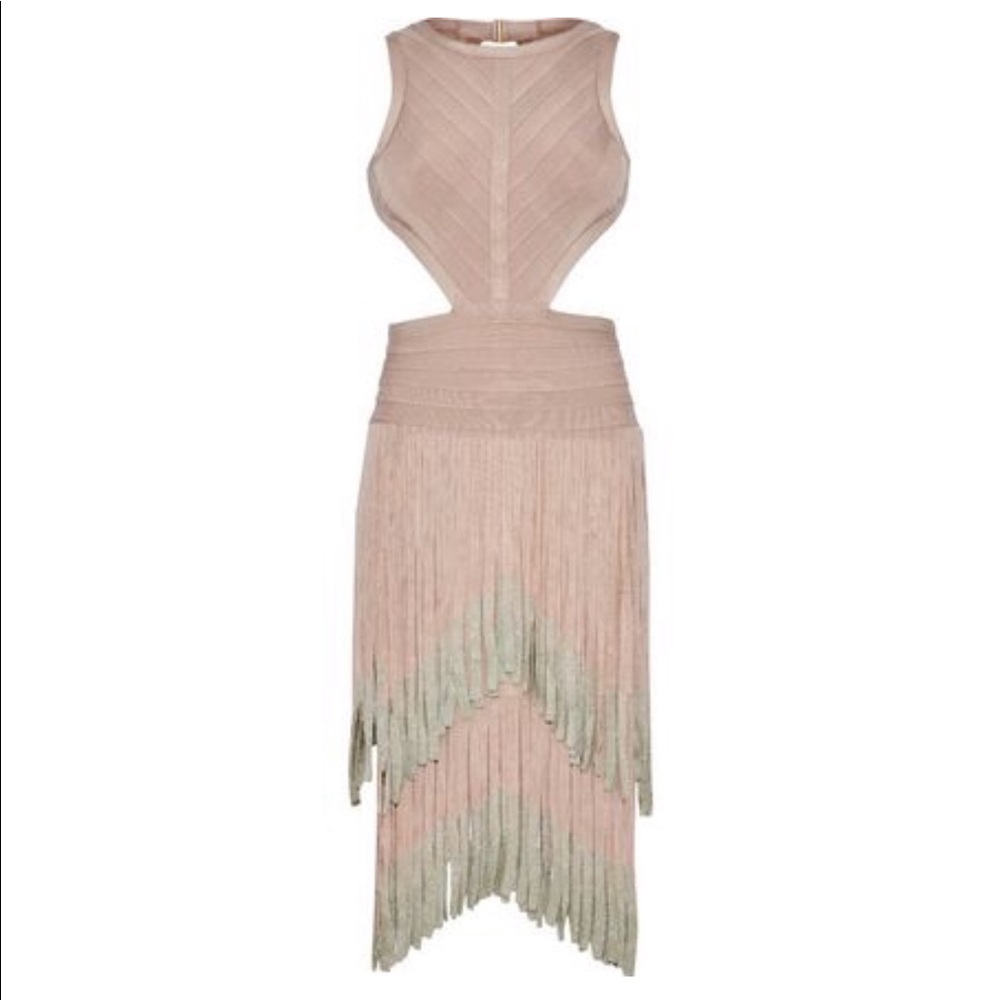 Herve Leger Cutout Metallic Fringe Dress NWT M